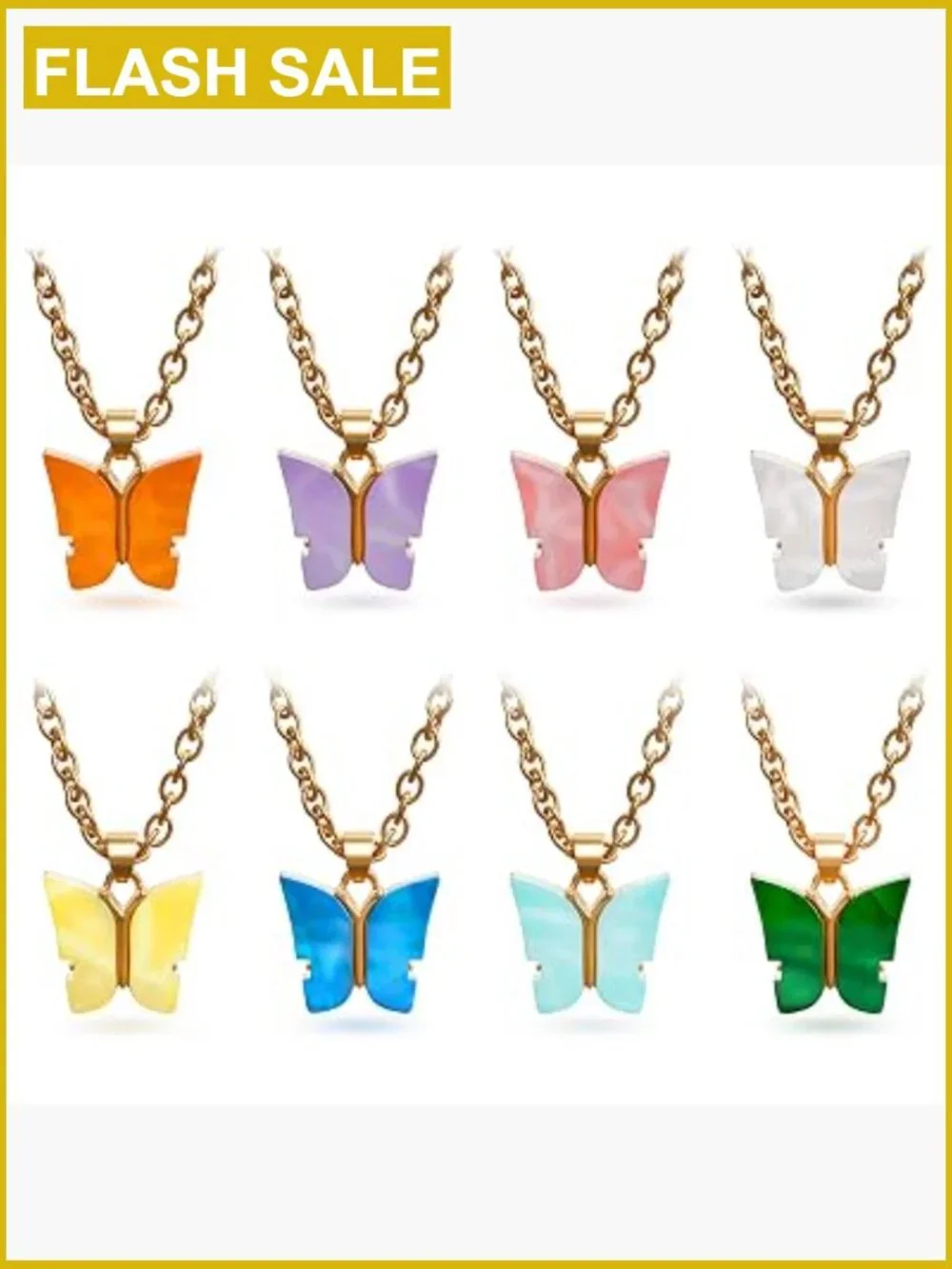 Set of 8 Acrylic Butterfly Pendant Necklaces Adjustable Chain Girls Jewelry